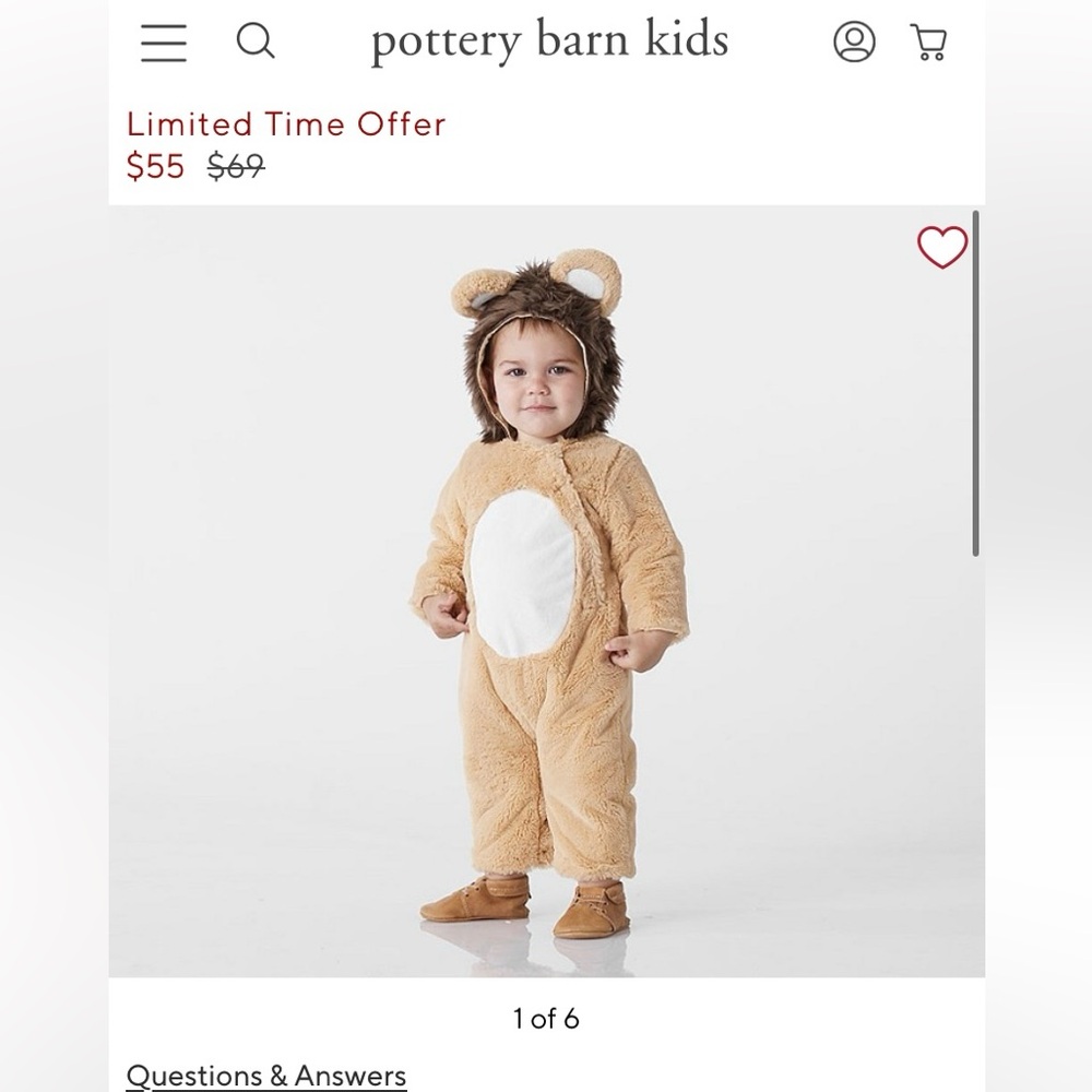 Pottery Barn Kids Lion Costume 6-12 Months Baby Halloween Costume